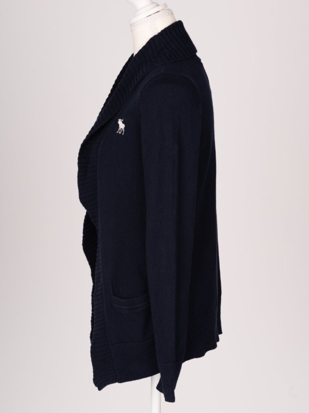 2010s VTG A&F "Ezra" Chunky Ribbed Shawl Collar Cardigan Navy Blue Small Preppy - Picture 8 of 16